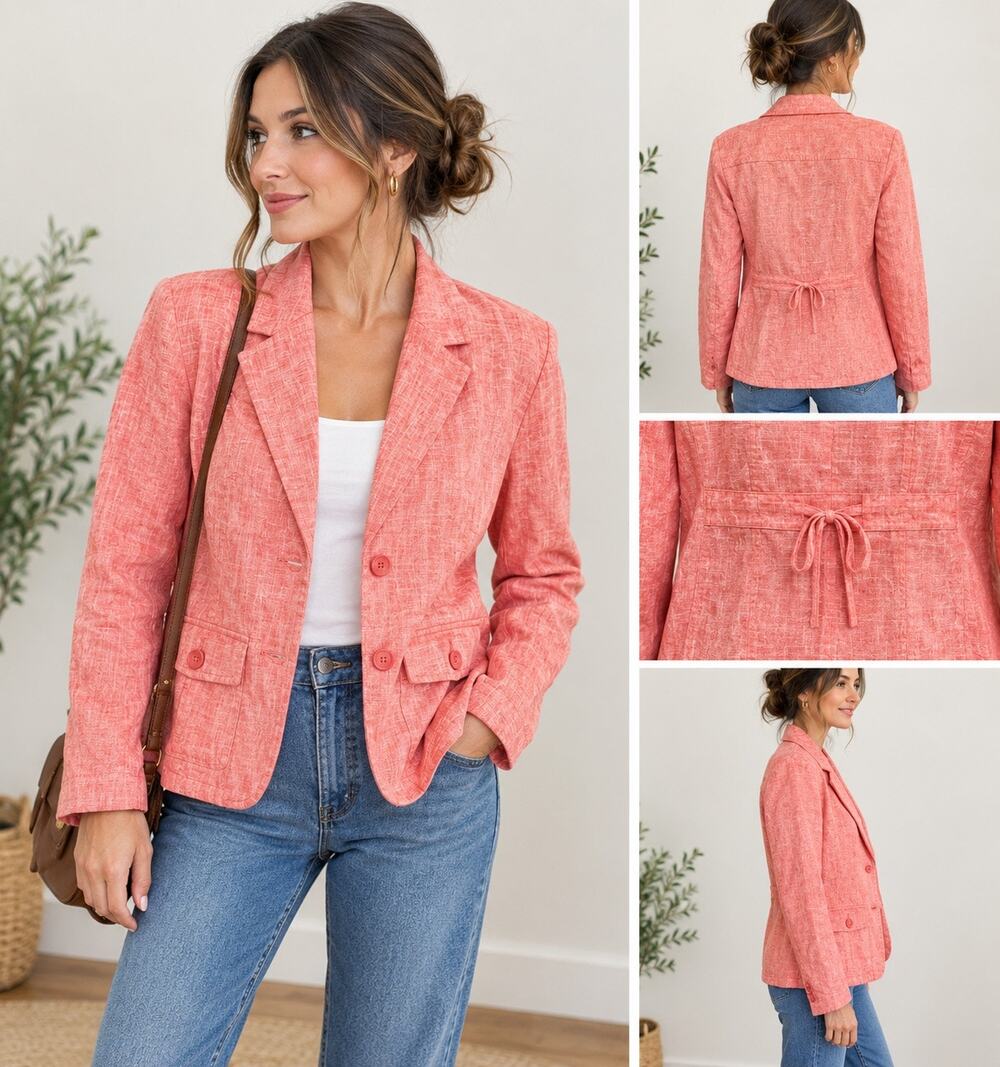 Studio Works Coral Pink Linen Blend Blazer Jacket Petite Large PL NWT Corpcore